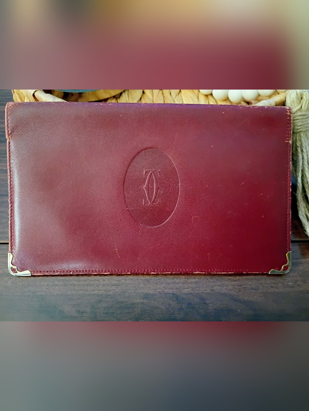 Cartier Vintage Must De Cartier Burgundy Leather Long Bifold Wallet